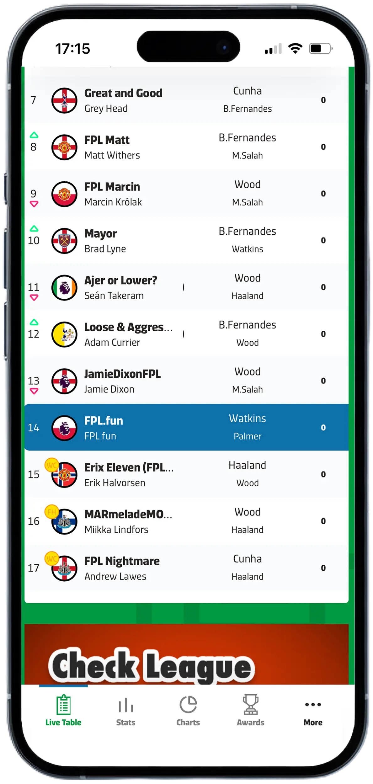 FPL.fun - Live Table